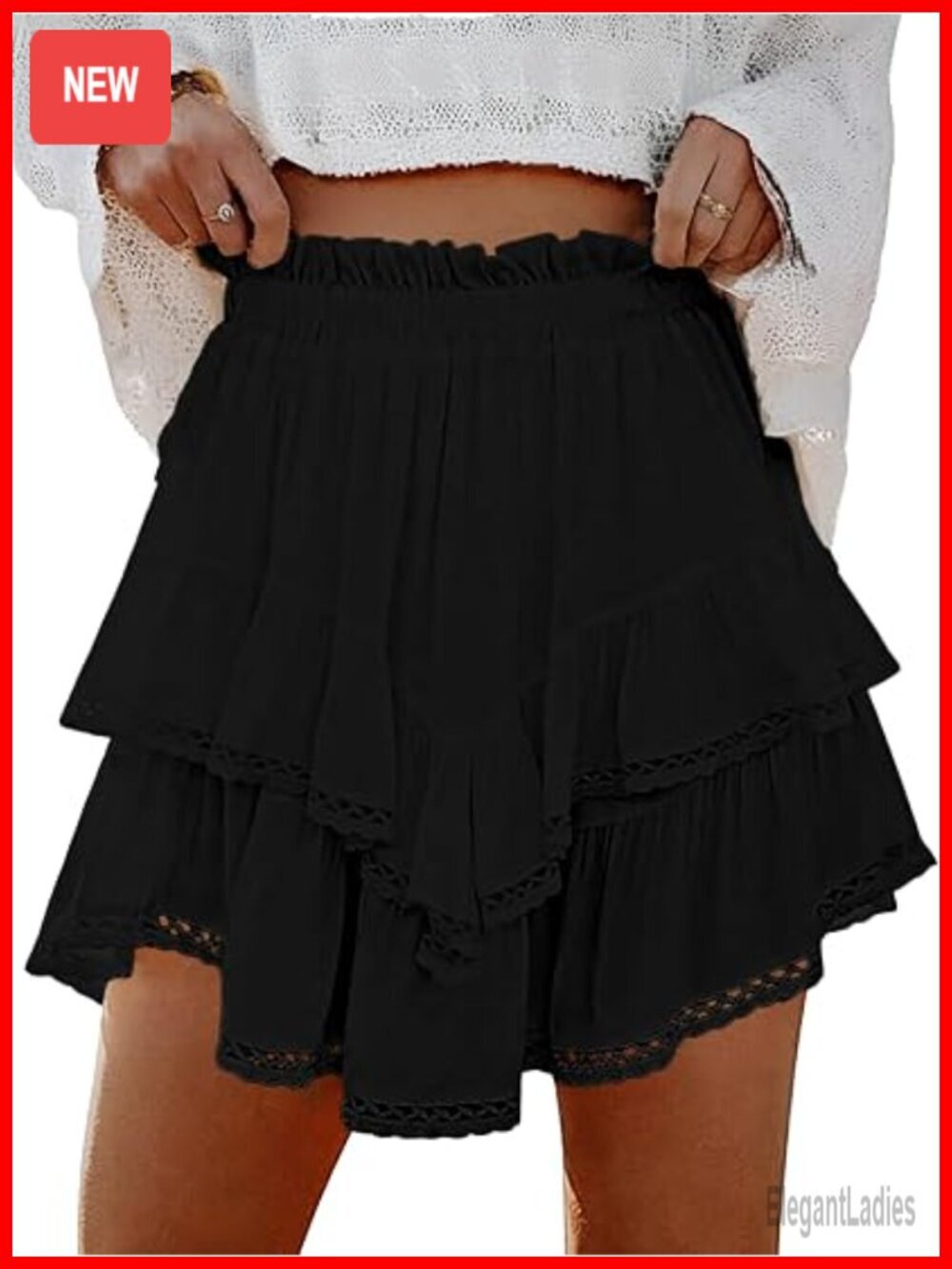 High Waisted Ruffle Tiered Flowy Skort with Shorts Underneath